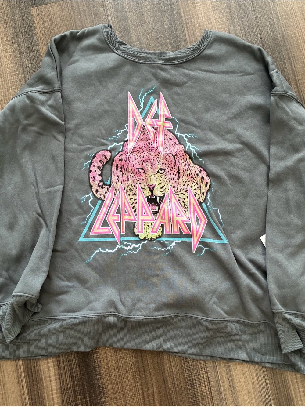 Women's Gray Def Leopard Sweatshirt with Pink Graphic Leopard Design